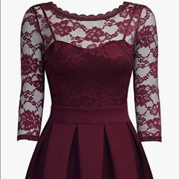 knee length dresses for ladies Two Piece Halter Lace Skirt Burgundy Homecoming Dresses with Rhinestone ARD1779 main image 0
